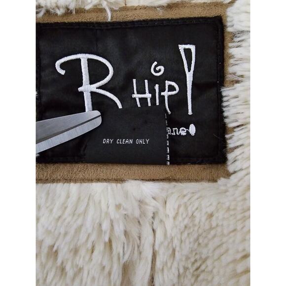 B Hip Waterfall‎ Boho Hippie Faux Suede Sherpa Ruffle Front Jacket Beige SZ L - Picture 7 of 11